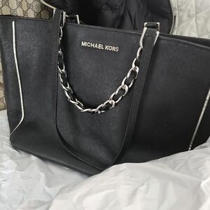 Michael Kors Black Tote with Silver Chain